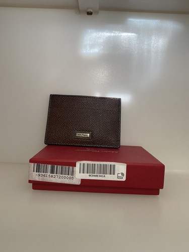 Pre-owned Ferragamo Salvatore  Pebbled Leather Card Holder Brown Box Id $350 Logo