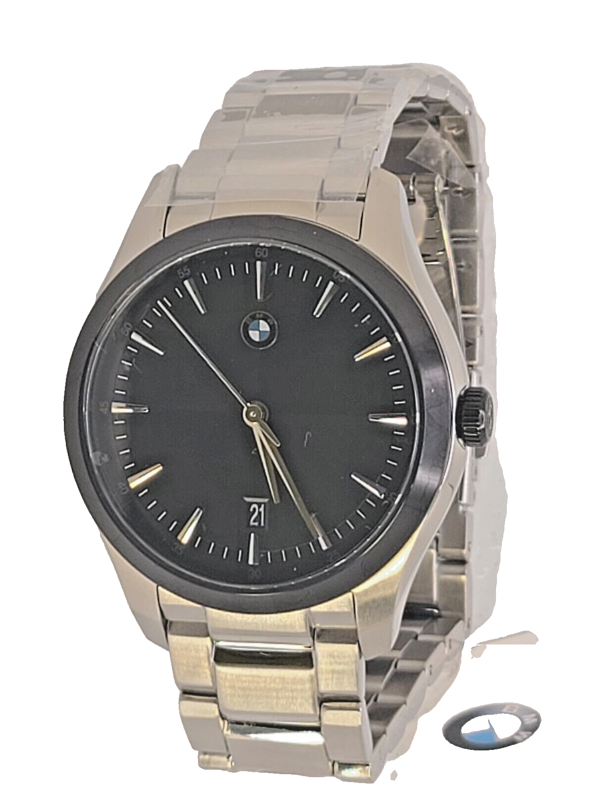 BMW 腕時計 BMW Men's BMW6002 Silver Three-Hand Date Black Dial