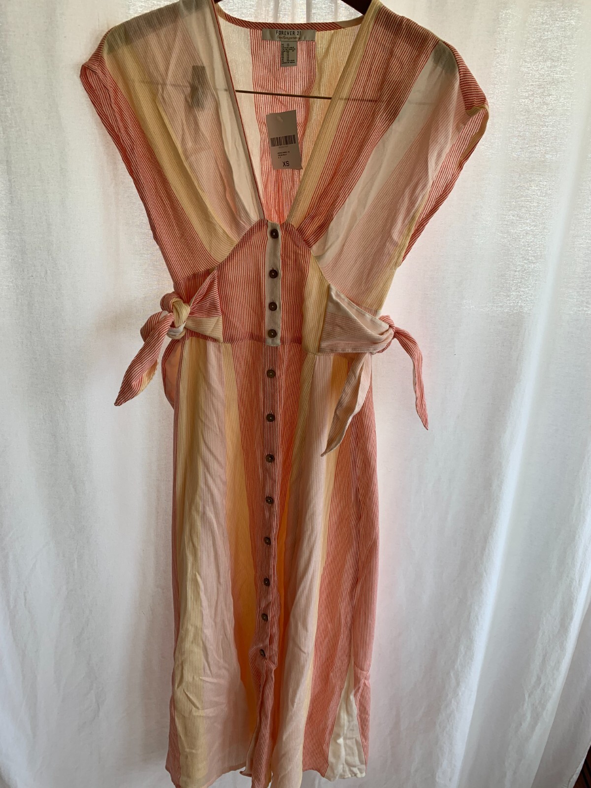 Forever 21 Size XS Sleeveless Side Ties Button Up Pastel Stripe