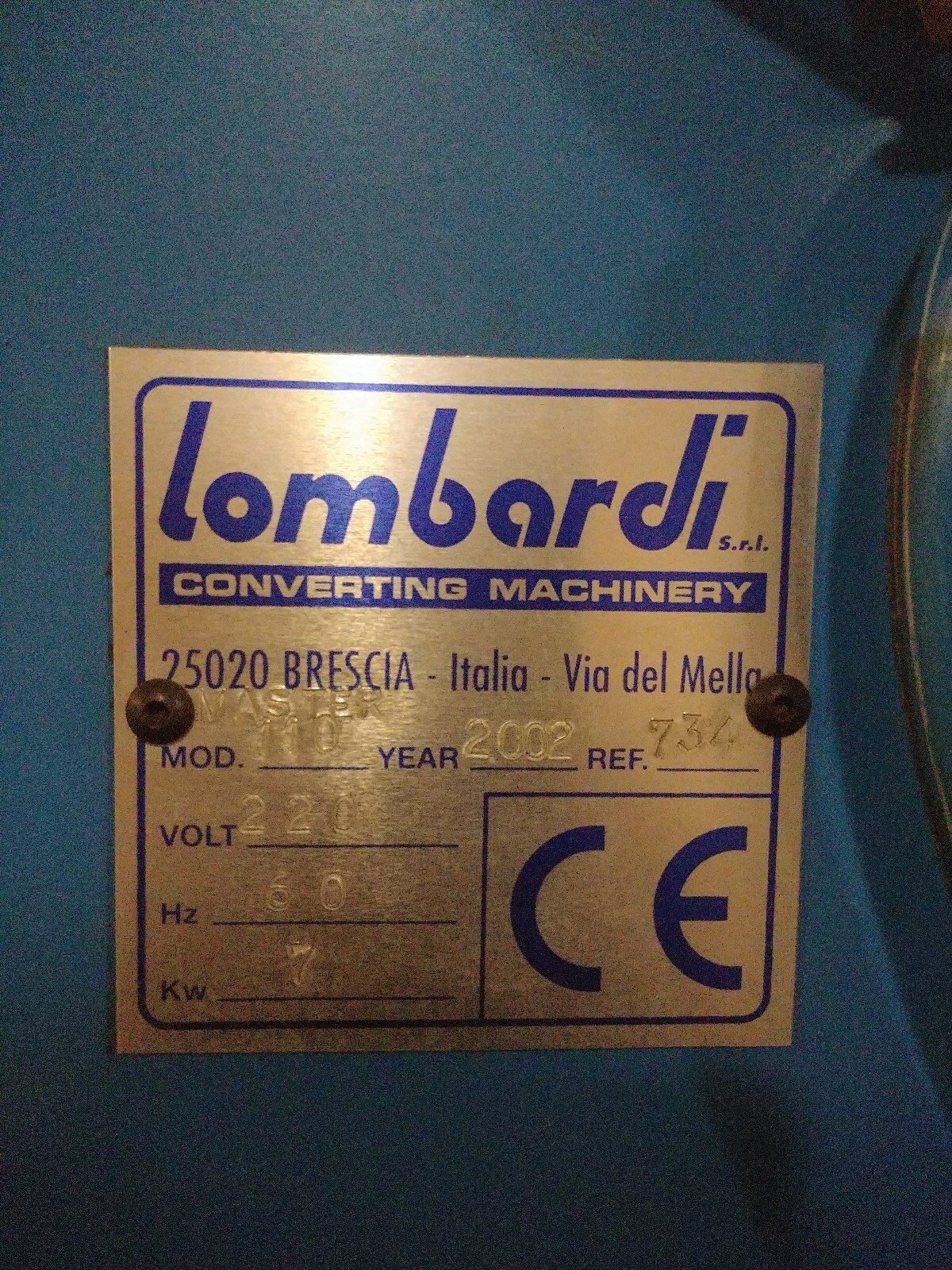 2002 Lombardi Diecut Model Master 110 with computer cabinet