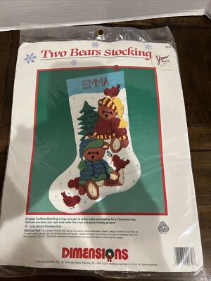Dimensions Two Bears Teddy Christmas Needlepoint Stocking Kit 9070 1990