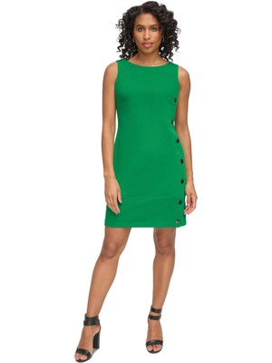 DKNY Womens Green Unlined Decorative Buttons Sleeveless Short Shift Dress 14