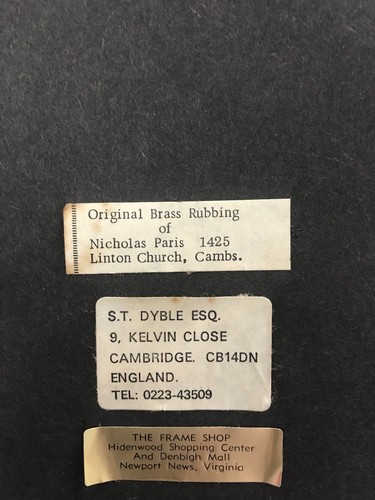 Original brass rubbing Nicholas.Paris 1425 S.T. Dyble -Cambridge England