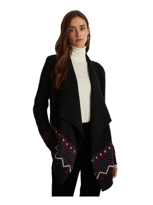 

LAUREN RALPH LAUREN Женский черный свитер свободного кроя с воротником-шалью
