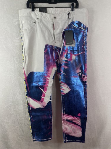 Pre-owned Dsquared2 Us 40 / It 54 White Metallic Colorful Skater Jeans 40 X 31 $775