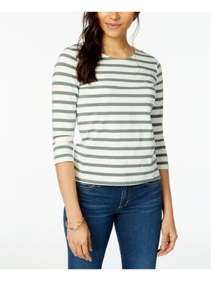 

MAISON JULES Женский зеленый полосатый топ с вырезом и рукавами 3/4 с круглым вырезом