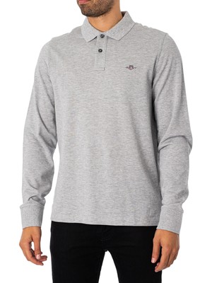 

Мужская рубашка-поло из пике с длинными рукавами GANT Regular Shield, серая, Grey, 2230-93