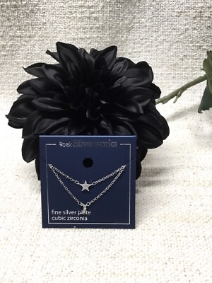 Belk Silverworks Fine Silver Plated Cubic Zirconia Layered Star & Moon Necklace