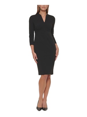 Женское черное платье CALVIN KLEIN без подкладки, с разрезом сзади, с разрезным подолом, Petites 8P