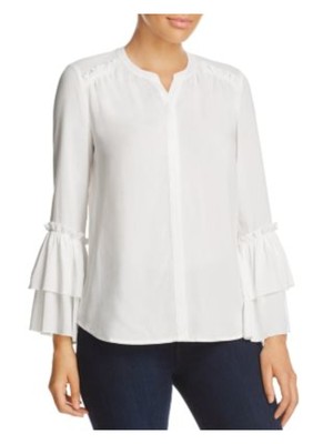 ИСТОРИЯ ДИЗАЙНА Женская блузка с оборками цвета слоновой кости, изогнутым подолом, расклешенным рукавом и разрезом L