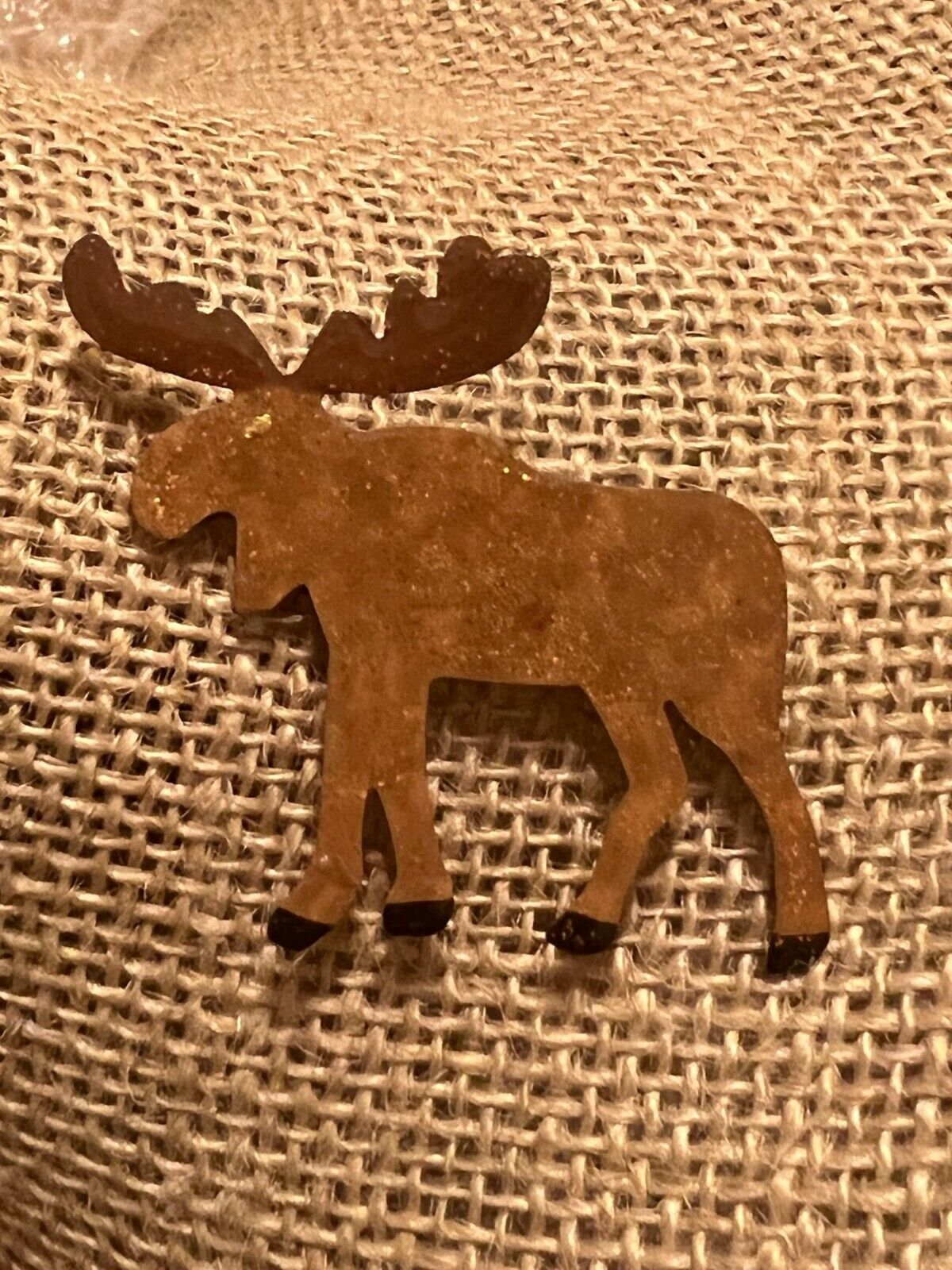 Hand Crafted Moose Pin Brooch Metal Brown Glitter Elk Reindeer