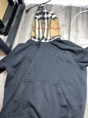 【Burberry】Check Hood Cotton Blend Hooded Top / 8048026 Check Hood Cotton Blend Zip Hoodie in Black/birch brown