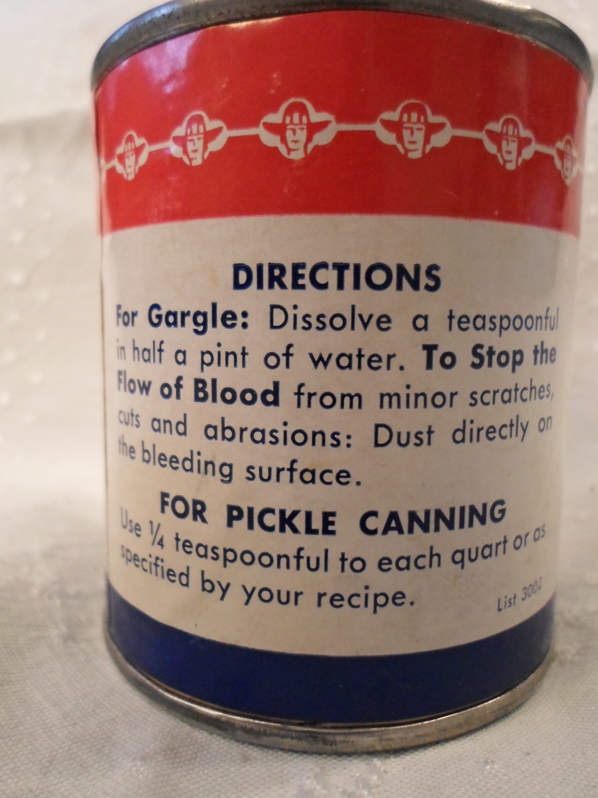 Vintage Puritan Tin Cardboard Sides, Powdered Alum 4 oz. Full, Red White & Blue