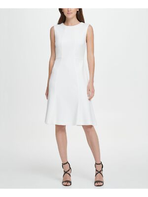 

DKNY Женское белое платье трапециевидной формы без рукавов с круглым вырезом длиной до колена + расклешенное платье, Белый