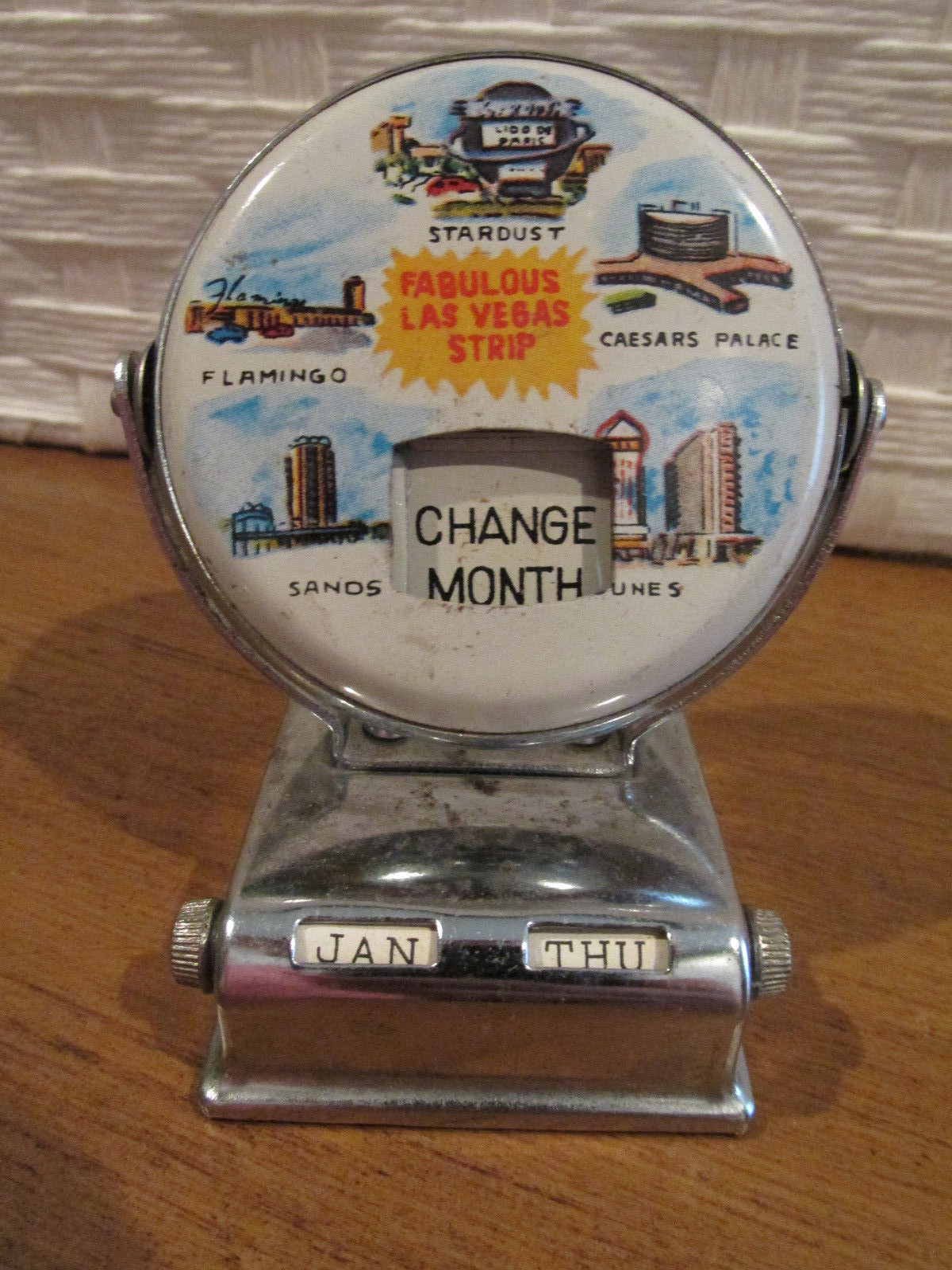 PERPETUAL FLIP CALENDAR CHROME METAL LAS VEGAS STRIP NEVADA SOUVENIR