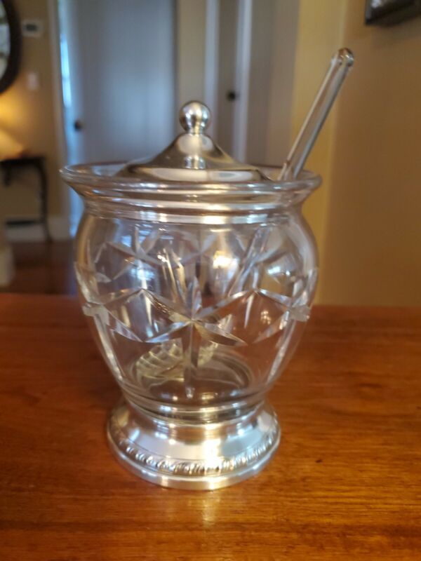 Sheffield Sterling Silver And Cut Glass Sugar Jam Jar - REDUCED PRICE!