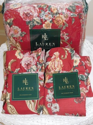 NEW VINTAGE RALPH LAUREN RED MARSEILLES FULLQUEEN DUVET COMFORTER COVER SET HTF