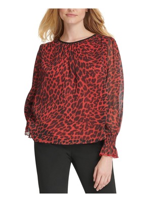 

DKNY Женская красная блузка на молнии с животным принтом и длинным рукавом с круглым вырезом, Красный