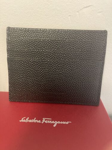 Pre-owned Ferragamo Salvatore  Pebbled Leather Id Card Holder Black In Box Sf Logo