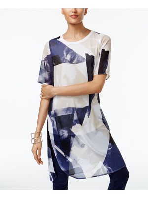 Женский белый топ с круглым вырезом и коротким рукавом с принтом ALFANI Размер: 4