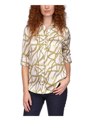 Женская белая рубашка MICHAEL MICHAEL KORS с подолом и закатанным рукавом на пуговицах XS