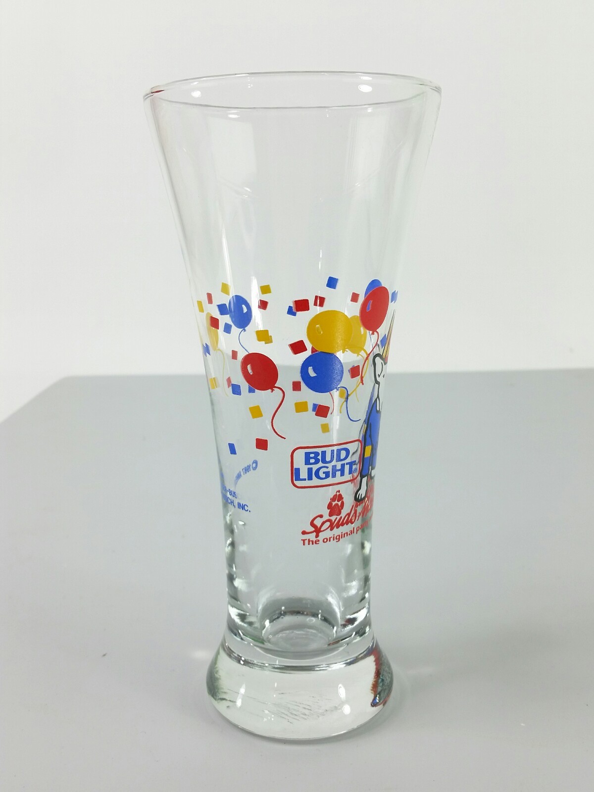 BUD LIGHT 1987 Spuds Mackenzie Party Animal Beach Beer Pilsner Glass