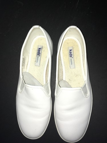 Keds Champion Womens Men’s White Leather Slip-On Shoes Sneaker US Sz 8
