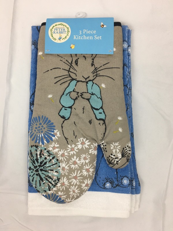 Set Oven Mitt Easter Blue Bunny Dish Cotton