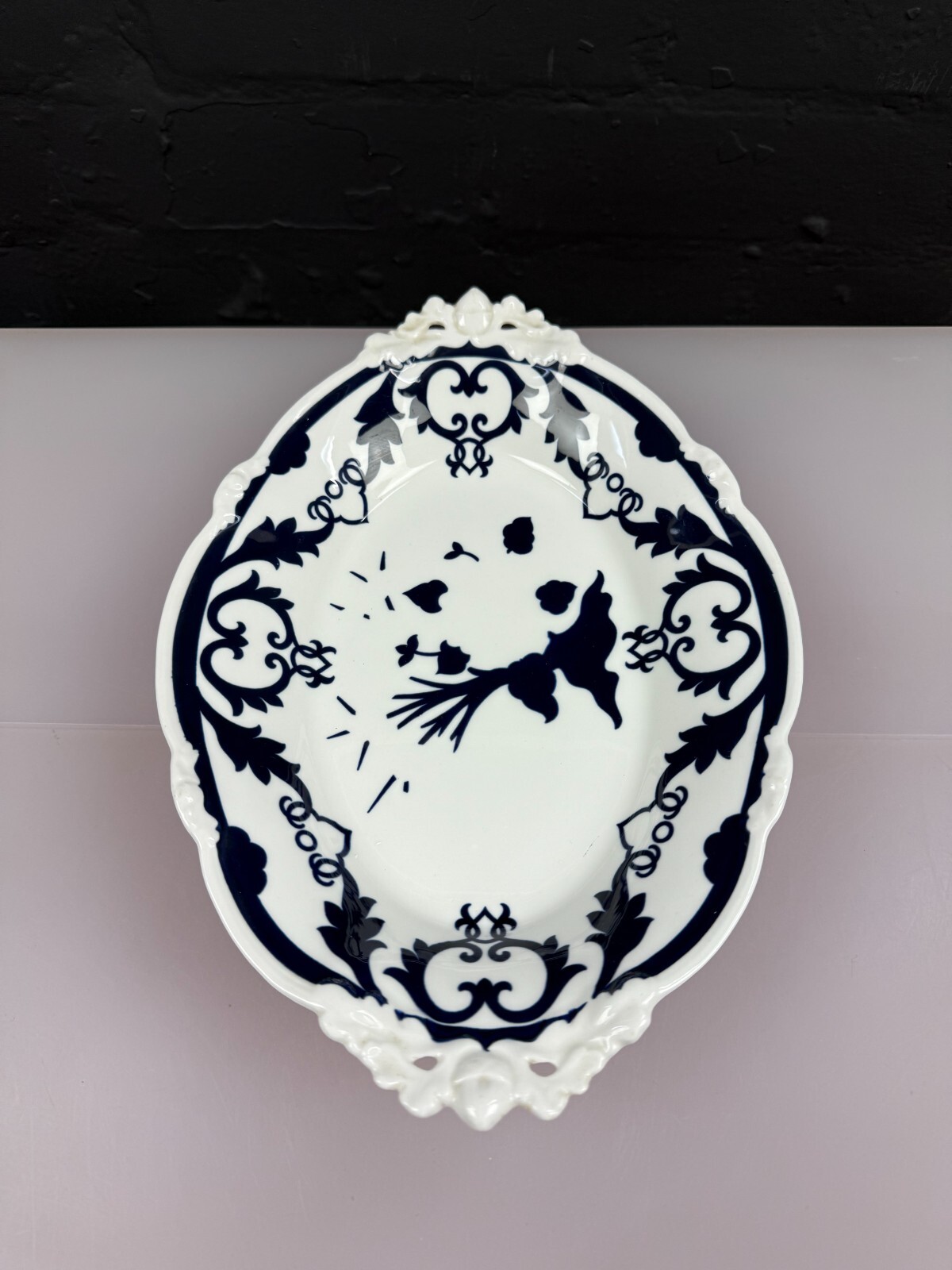 Royal Crown Derby Unfinished Blue White Oval Vegetable Serving Dish Acorn Handle