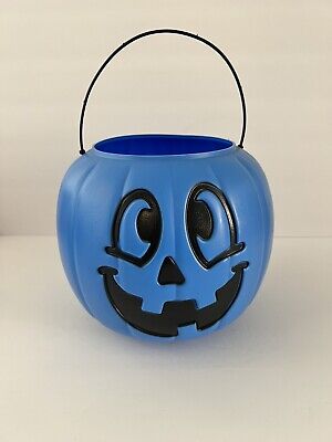 Halloween Candy Bucket Blue Blow Mold Jack-O-Lantern Pumpkin vintage Made in USA