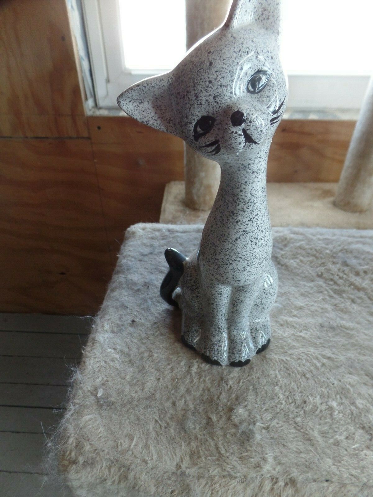 VINTAGE CAT FIGURINE MCM MID CENTURY MODERN LONG NECK BLACK