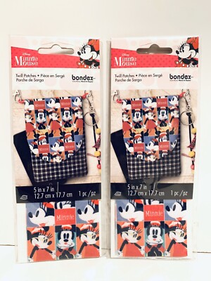 LOT (2)-Disney Minnie Mouse Twill Patches Bondex Mend & Repair 5 in x 7 in NEW