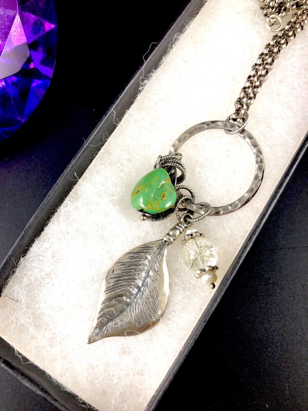 NIB SILPADA NECKLACE 925 STERLING SILVER TURQUOISE QUARTZ LEAF CHARM