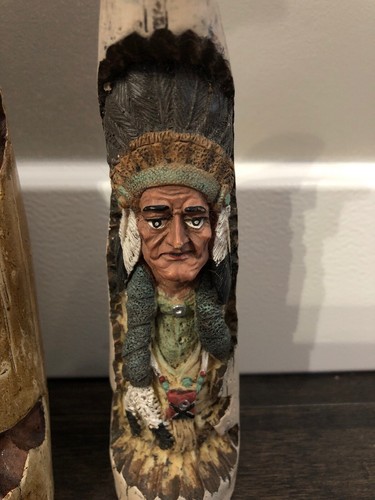 Vintage OLD WEST VISIONS Indian Buffalo Carved Horn