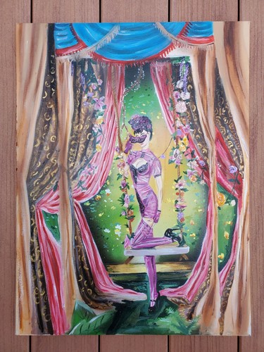 / Acrylic Painting Woman Audrey Hepburn ? Risque Pin-up Signed