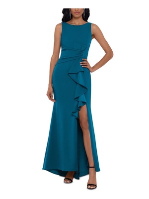 BETSY & ADAM Womens Teal V-back Sleeveless Full-Length Evening Gown Dress 4