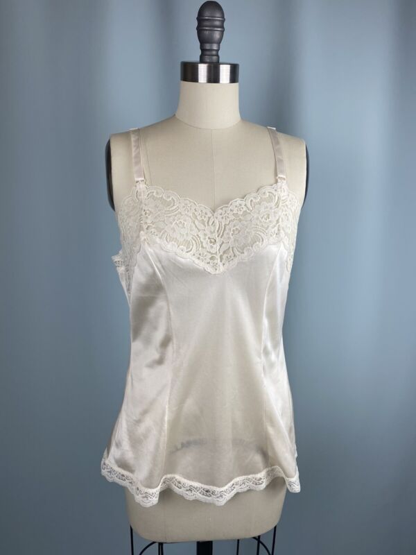 Vintage camisole top SIZE 36  Medium Beige Nylon Lace long princess seam