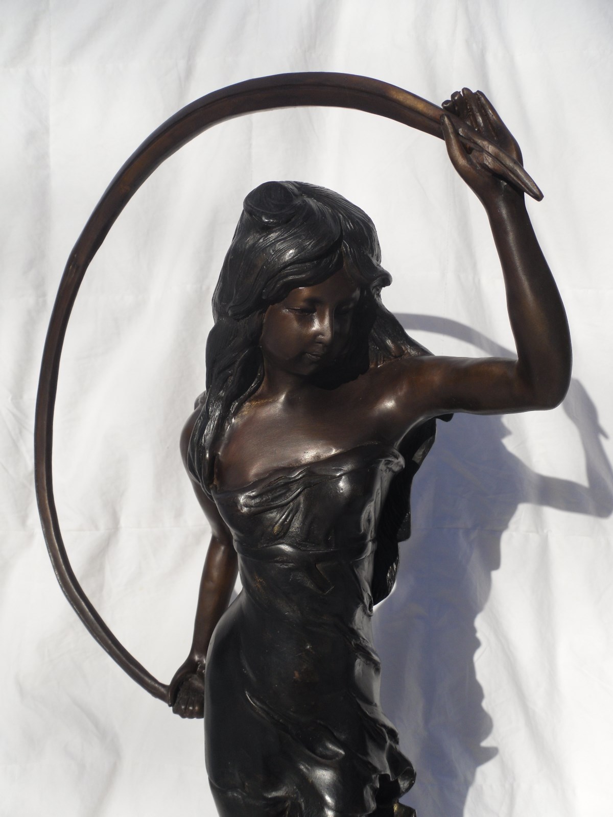 Art Nouveau Bronze Sculpture Of A Woman With Crescent Signed DIUIR DON