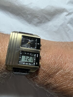 JF Quartz Two Zone digital and analog, unisex watch, Japan, Leather Band