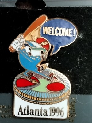 1996 Izzy Welcome Baseball Olympic Pin Atlanta Mascot Stadium Enamel Vintage 90s