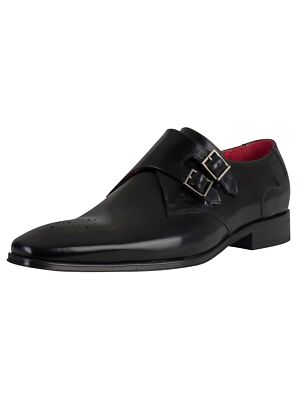 Pre-owned Jeffery-west Jeffery West Men's Polished Buckle Leather Shoes, Black