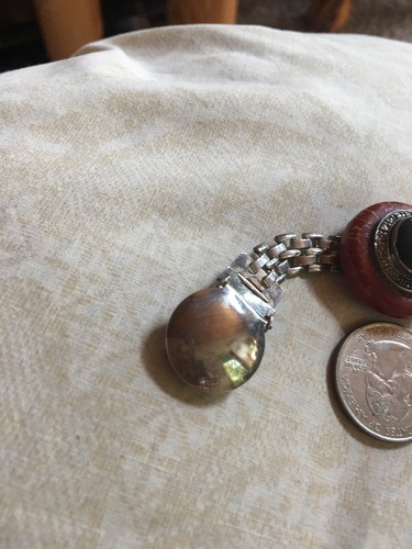 Antique Edwardian Bib Vest Sweater Clips Black Enamel Burgandy Center Silver P