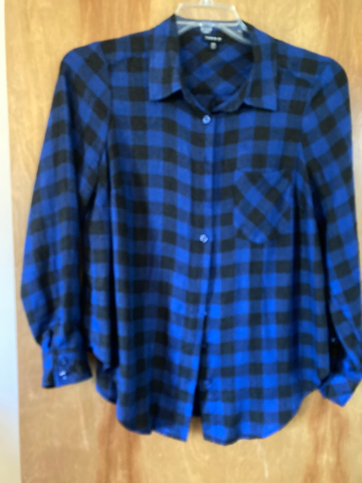 Torrid Flannel Look Button Shirt - Blue Check- Long Sleeve - Size 00 - EC