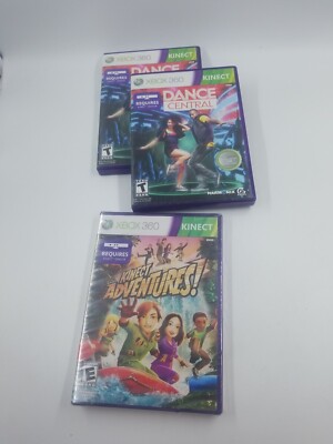 Xbox 360 KINECT Dance Central (2) & NEW unopened Kinect Adventures Lot of 3 