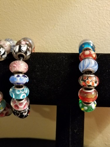 Lot Of 6 Leather Bracelets With Blown Glass Beads Stocking Stuffer Wholesale...