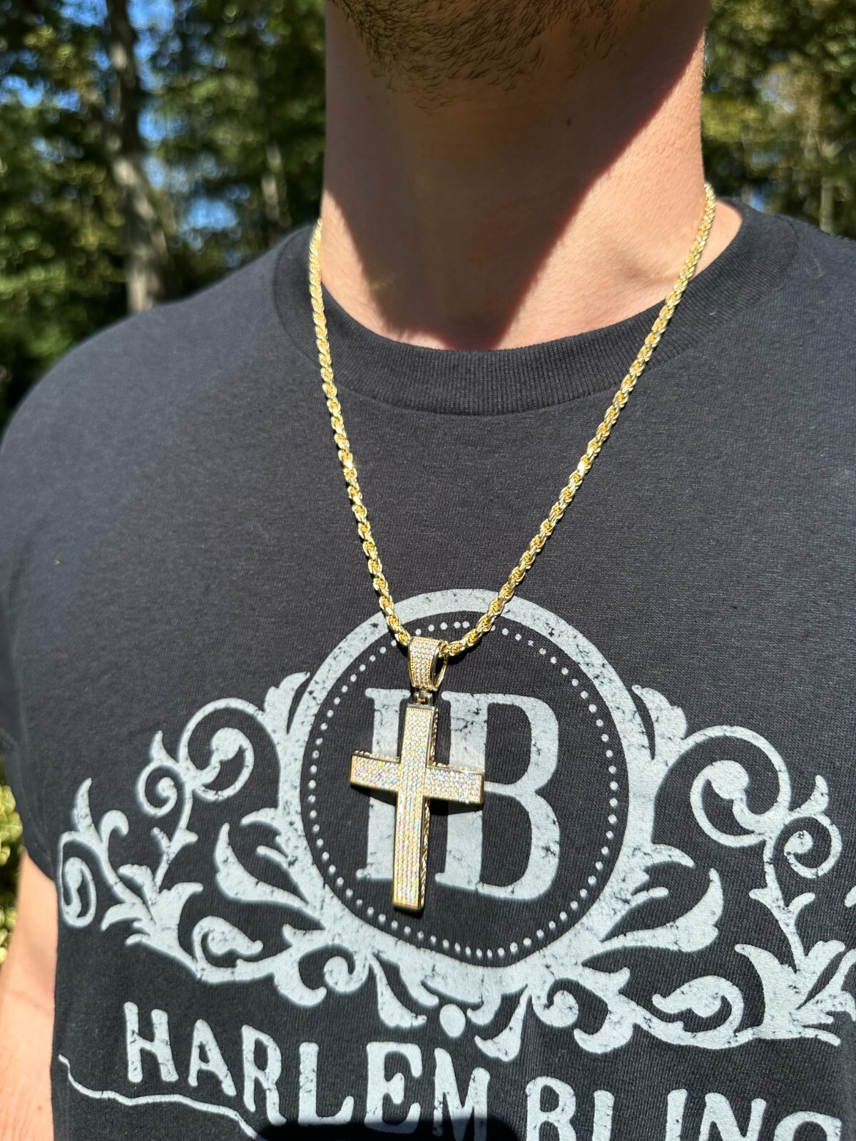 Pre-owned Hip Hop Solid 10k Yellow Gold 3ct Vvs Moissanite Cross Pendant Necklace 19g Mens Large In White
