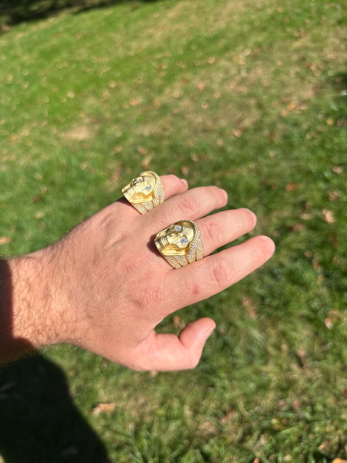 Pre-owned Silver Moissanite Iced Heavy Death Skull Ring Matte Real 14k Gold Over 925  In White