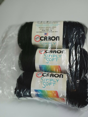 Lot of 3 Skeins Caron Simply Soft Yarn-Black-Each Skein 315 Yards-100% Acrylic