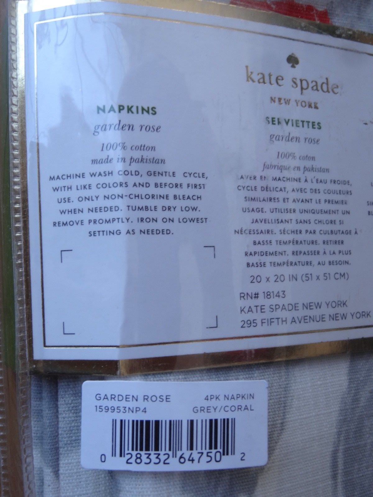 NEW Kate Spade Napkins Garden Rose Gray Coral Set/4  20 x 20