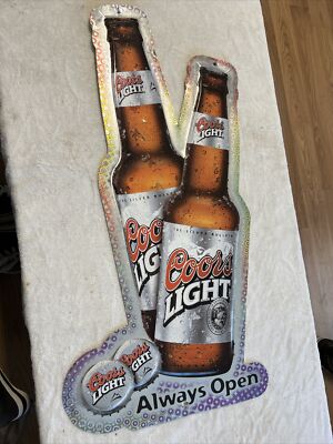 2002 Coors Light Promo Beer Metal Sign Always Open 28 x 14 